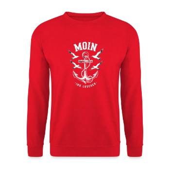 Moin Ihr Luschen Anker Möwen Maritimer Gruß - Unisex Pullover - Rot - Vorne - Alina (178cm) & Michal (187cm)