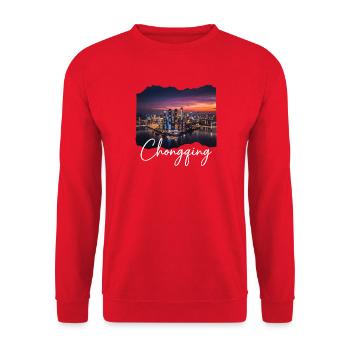 Chongqing Skyline Evening Light - Unisex Sweatshirt - red - Front - Alina (178cm) & Michal (187cm)
