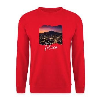 Toluca Skyline Abendstimmung - Unisex Pullover - Rot - Vorne - Alina (178cm) & Michal (187cm)