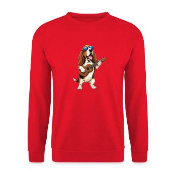 Basset Hound Playing Guitar - Music Dog Dad - Unisex Sweatshirt - red - Front - Alina (178cm) & Michal (187cm)