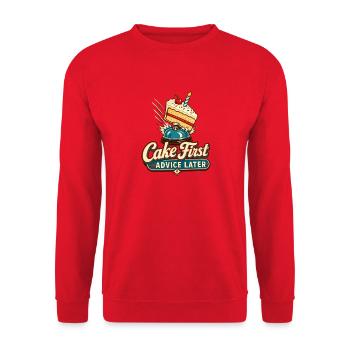 Witziger Geburtstagstorte Erster Rat später Büroteil - Unisex Pullover - Rot - Vorne - Alina (178cm) & Michal (187cm)
