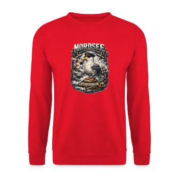 Rough Salty Free North Sea Seagull Lighthouse - Unisex Pullover - Rot - Vorne - Alina (178cm) & Michal (187cm)
