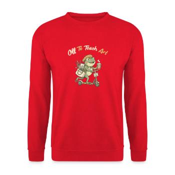 Art Frog Teacher on Scooter - Unisex Sweatshirt - red - Front - Alina (178cm) & Michal (187cm)