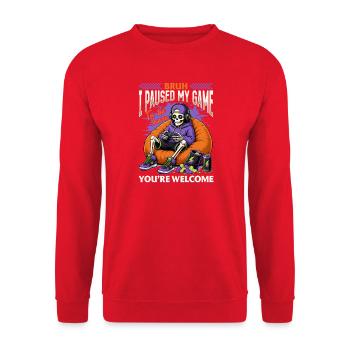 Skeleton Gamer Gaming Halloween - Unisex Pullover - Rot - Vorne - Alina (178cm) & Michal (187cm)