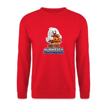 Geist Nur Wegen Der Snacks Hier Halloween Spruch - Unisex Pullover - Rot - Vorne - Alina (178cm) & Michal (187cm)