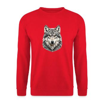 Wolfkopf Porträt aus Wolle der Wolf - Unisex Pullover - Rot - Vorne - Alina (178cm) & Michal (187cm)