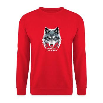 Unleash The Alpha Gray Wolf Head for Gamers - Unisex Sweatshirt - red - Front - Alina (178cm) & Michal (187cm)