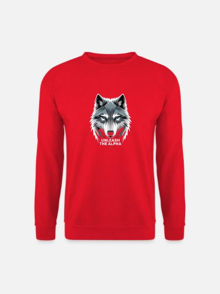  Unleash The Alpha Grauer Wolfskopf Für Gamer - Unisex Pullover - Rot