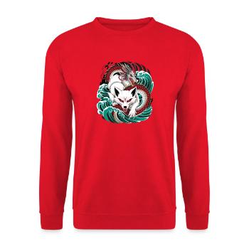  Japanischer Kitsune Fuchs Und Drache In - Unisex Pullover - Rot - Vorne - Alina (178cm) & Michal (187cm)