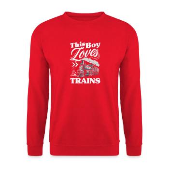 Dieser Junge Liebt Züge Süße Lokomotive - Unisex Pullover - Rot - Vorne - Alina (178cm) & Michal (187cm)
