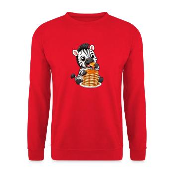 Zebra with Pancakes Funny Cartoon - Unisex Sweatshirt - red - Front - Alina (178cm) & Michal (187cm)
