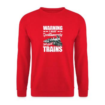 Attention : je pourrais parler des trains sur un coup de tête - Sweat-shirt Unisexe - rouge - Devant - Alina (178cm) & Michal (187cm)