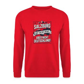Salzburg Hart an der Grenze nicht Deutschland - Unisex Pullover - Rot - Vorne - Alina (178cm) & Michal (187cm)