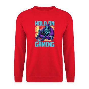 Skeleton Gamer Gaming Halloween - Unisex Pullover - Rot - Vorne - Alina (178cm) & Michal (187cm)