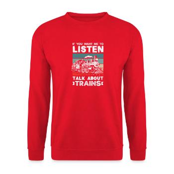 Wenn Du Willst Dass Ich Zuhöre Rede Über Züge - Unisex Pullover - Rot - Vorne - Alina (178cm) & Michal (187cm)
