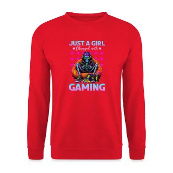 Skeleton Gamer Gaming Halloween - Unisex Pullover - Rot - Vorne - Alina (178cm) & Michal (187cm)