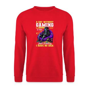 Skeleton Gamer Gaming Halloween - Unisex Pullover - Rot - Vorne - Alina (178cm) & Michal (187cm)