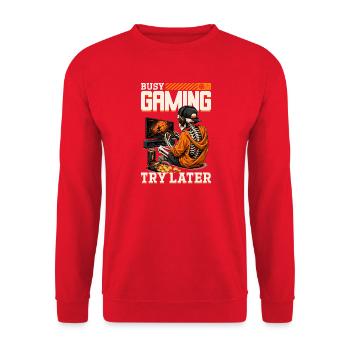 Skeleton Gamer Gaming Halloween - Unisex Pullover - Rot - Vorne - Alina (178cm) & Michal (187cm)