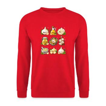 Kawaii Knoblauch | Küche & Kochen - Unisex Pullover - Rot - Vorne - Alina (178cm) & Michal (187cm)