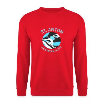 Skifahren st. Anton Österreich  - Unisex Pullover - Rot - Vorne - Alina (178cm) & Michal (187cm)