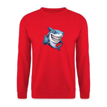Hai mit Zahnspange Cartoon - Unisex Pullover - Rot - Vorne - Alina (178cm) & Michal (187cm)