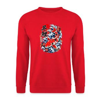Koi im Wellenrauschen - Unisex Pullover - Rot - Vorne - Alina (178cm) & Michal (187cm)