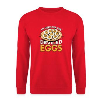Ich bin hier für das Teufelskeier-Thanksgiving-Dinner - Unisex Pullover - Rot - Vorne - Alina (178cm) & Michal (187cm)