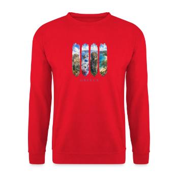 Griechenland Travel – Akropolis & Meer Motiv - Unisex Pullover - Rot - Vorne - Alina (178cm) & Michal (187cm)