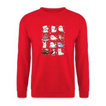 Kawaii Polartiere | Arktis & Winter - Unisex Pullover - Rot - Vorne - Alina (178cm) & Michal (187cm)