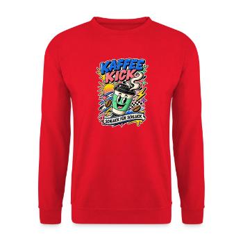 Kaffee Kick Schluck - Unisex Pullover - Rot - Vorne - Alina (178cm) & Michal (187cm)
