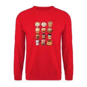 Kawaii Kaffee | Barista & Kaffeeliebe - Unisex Pullover - Rot - Vorne - Alina (178cm) & Michal (187cm)