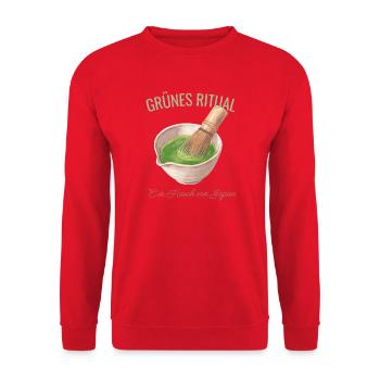 Grünes Ritual – Ein Hauch von Japan - Unisex Pullover - Rot - Vorne - Alina (178cm) & Michal (187cm)