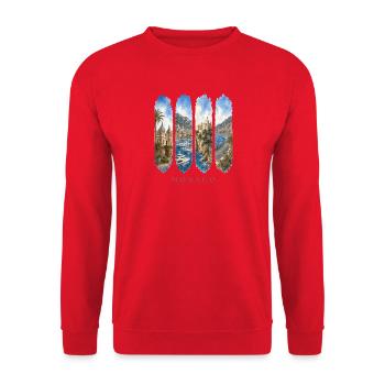 Monaco Travel – Yachthafen & Glamour Motiv - Unisex Pullover - Rot - Vorne - Alina (178cm) & Michal (187cm)