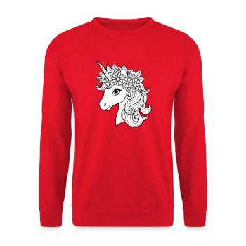 Blumenkrönendes Einhorn - Unisex Pullover - Rot - Vorne - Alina (178cm) & Michal (187cm)