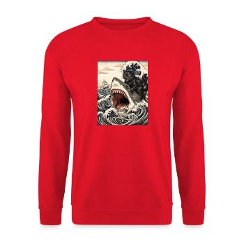 Schwarze Katze, Hai, Japanische Kunst, Ukiyo-e - Unisex Pullover - Rot - Vorne - Alina (178cm) & Michal (187cm)