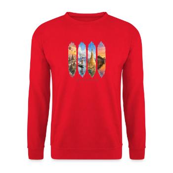 Myanmar Travel – Bagan Tempel & Natur Motiv - Unisex Pullover - Rot - Vorne - Alina (178cm) & Michal (187cm)