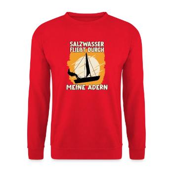 Salzwasser fließt durch meine Adern Segler Segeln - Unisex Pullover - Rot - Vorne - Alina (178cm) & Michal (187cm)
