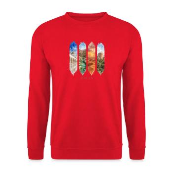 Oman Urlaub Travel – Wüste & Orient Motiv - Unisex Pullover - Rot - Vorne - Alina (178cm) & Michal (187cm)