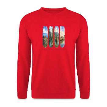 Nordmazedonien Travel – Ohridsee & Natur Motiv - Unisex Pullover - Rot - Vorne - Alina (178cm) & Michal (187cm)