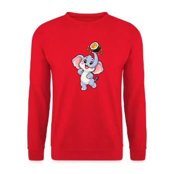Elefantentrompeten mit einem Sushi-Roll-Preis - Unisex Pullover - Rot - Vorne - Alina (178cm) & Michal (187cm)
