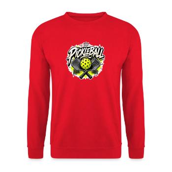 Pickleball Neon Yellow Splatter Crowned Script Art - Unisex Pullover - Rot - Vorne - Alina (178cm) & Michal (187cm)