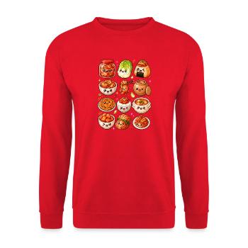 Kawaii Kimchi | Koreanische Küche - Unisex Pullover - Rot - Vorne - Alina (178cm) & Michal (187cm)