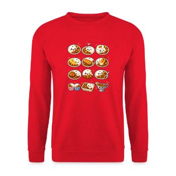 Kawaii Japanisches Curry | Reis & Katsu - Unisex Pullover - Rot - Vorne - Alina (178cm) & Michal (187cm)