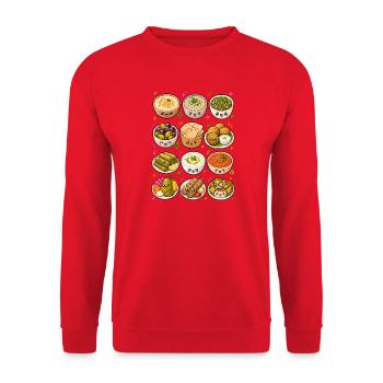 Kawaii Mezze | Hummus & Falafel - Unisex Pullover - Rot - Vorne - Alina (178cm) & Michal (187cm)
