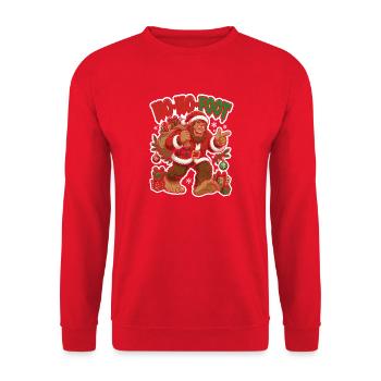 Bigfoot Santa mit Geschenken - Unisex Pullover - Rot - Vorne - Alina (178cm) & Michal (187cm)