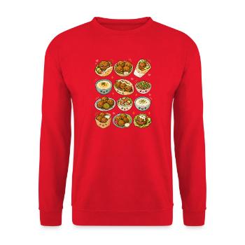 Kawaii Falafel | Hummus & Pita - Unisex Pullover - Rot - Vorne - Alina (178cm) & Michal (187cm)
