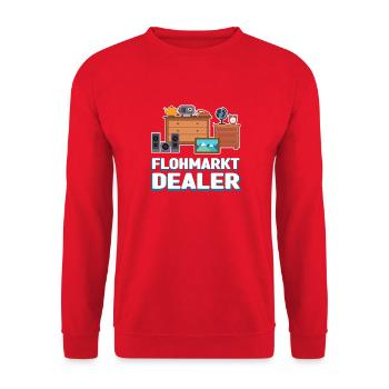 Flohmarkt Geschenk lustig Trödel Sammler Händler - Unisex Pullover - Rot - Vorne - Alina (178cm) & Michal (187cm)