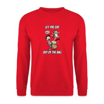 Lass die Katze aus dem Sack – lustige Idiom-Zeichentrickserie - Unisex Pullover - Rot - Vorne - Alina (178cm) & Michal (187cm)
