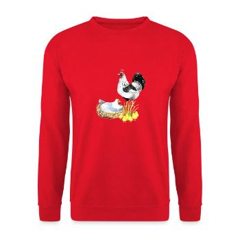 Huhn Hühner Geflügel Landwirt Ei Haustier - Unisex Pullover - Rot - Vorne - Alina (178cm) & Michal (187cm)