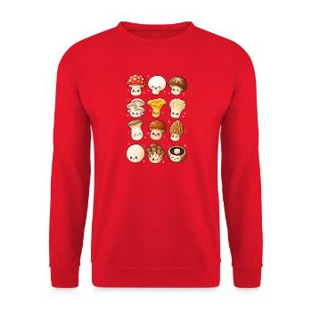 Kawaii Pilzsorten | Wald & Mykologie - Unisex Pullover - Rot - Vorne - Alina (178cm) & Michal (187cm)